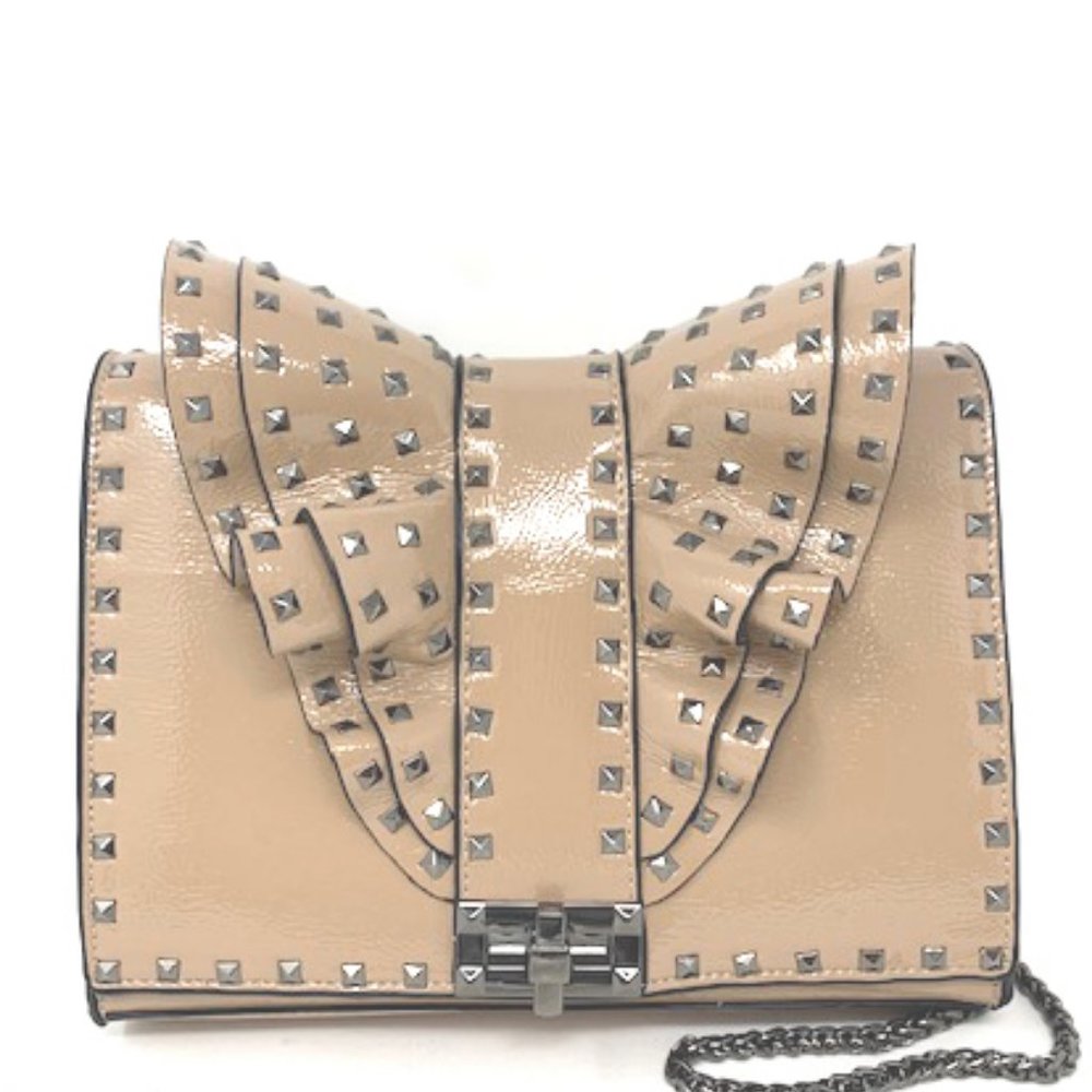 Luxury INZI Brown Square  Ruffled Handbag